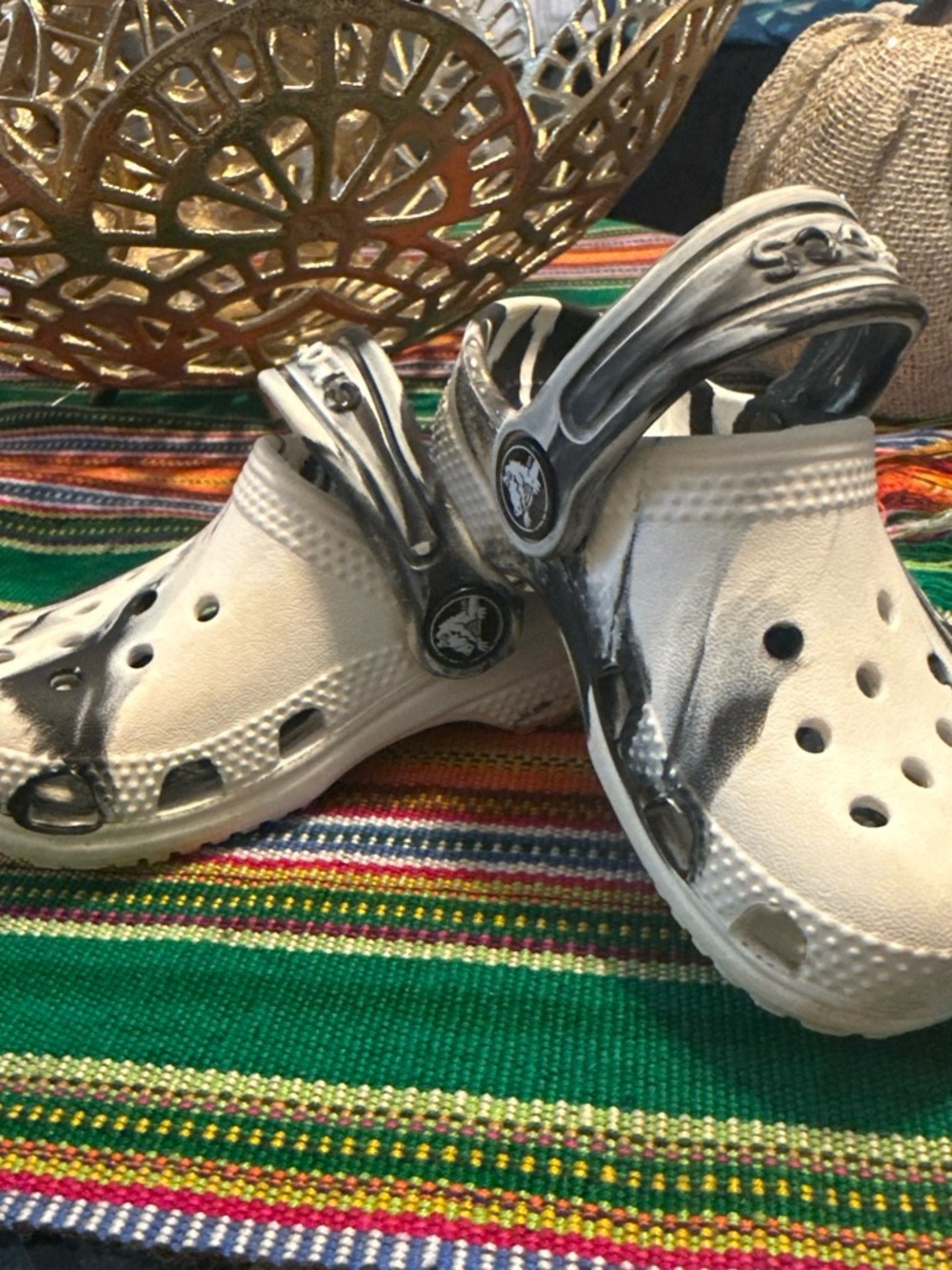 Kids White and Black Tie-Dye Clog Shoes